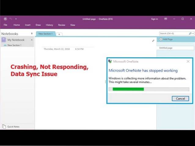 OneNote not responding, data sync is not working fix