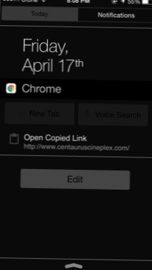 Otevřete odkaz nebo novou kartu Chrome v oznamovacím centru pro iPhone