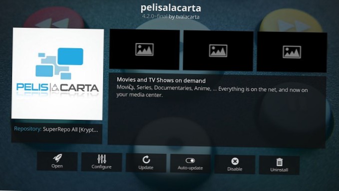 Doplněk Pelisalacarta Kodi - Sledujte španělské filmy a televizní pořady se společností Kodi