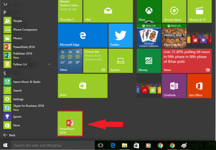 Pin PowerPoint to the Start Menu and Taskbar in Windows 10