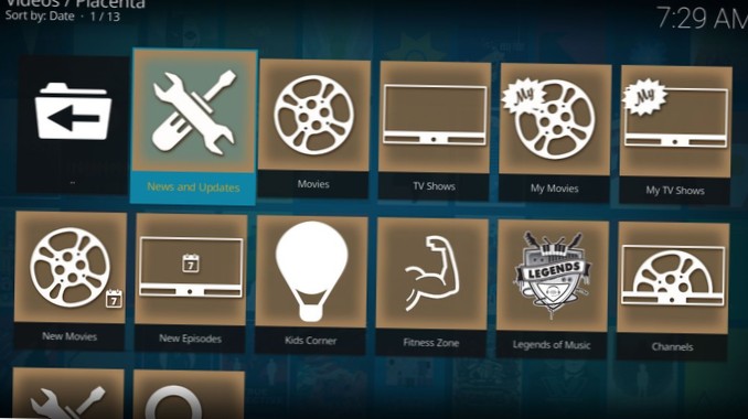 Doplněk Placenta Kodi, nejnovější vidlice Exodus