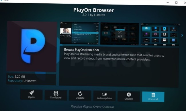 Add-on PlayOn Browser Kodi Como instalar e visão geral