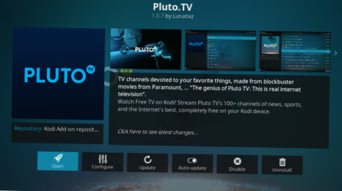 Pluto.tv-tilføjelse til Kodi-installation og guidet tur