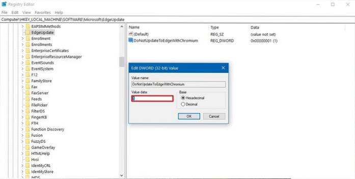 Impedisci l'installazione automatica di Chromium Edge in Windows 10