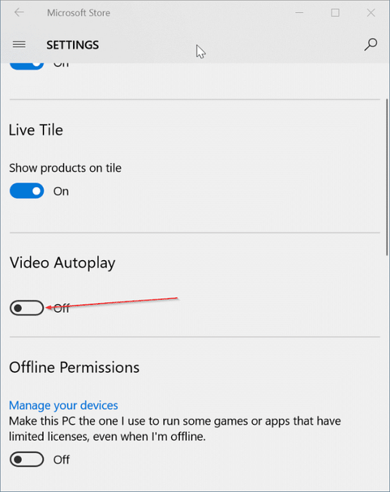 Förhindra att videor spelas upp automatiskt i Windows Store i Windows 10