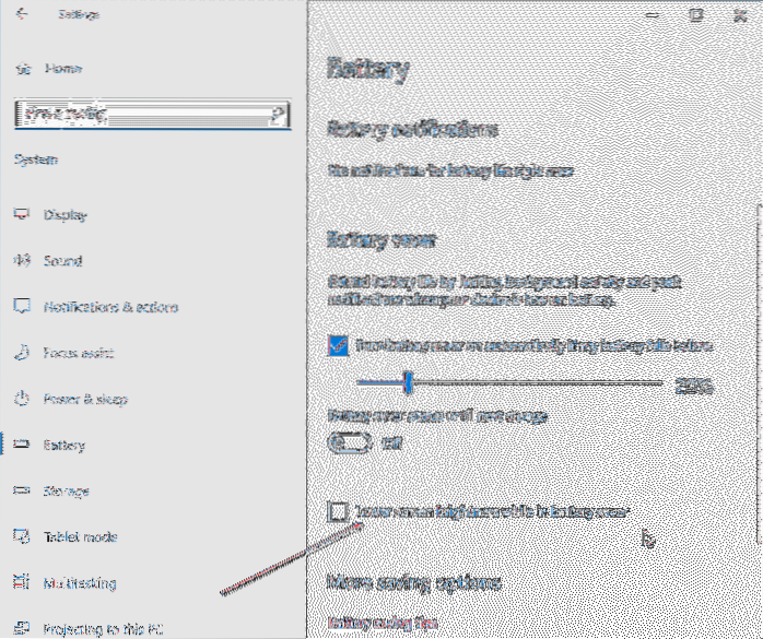Zabraňte systému Windows 10 snižovat jas obrazovky, když je spuštěn spořič baterie