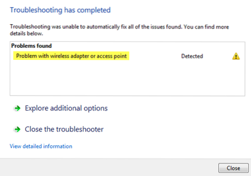 Problema con l'adattatore wireless o il punto d'accesso