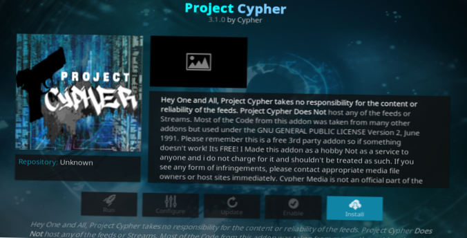 Project Cypher voor Kodi Hoe de Project Cypher Kodi-add-on te installeren