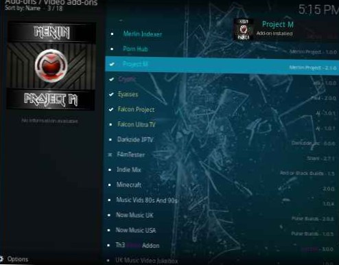 Project M-tilføjelse til Kodi - installation og funktioner