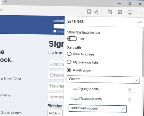 Při spuštění Edge ve Windows 10 rychle otevřete své oblíbené webové stránky