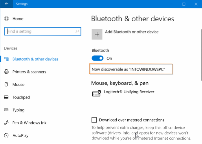 Rename Bluetooth device name of your Windows 10 PC
