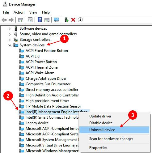 Rollback Intel (R) Management Engine Interface driver in Windows 10