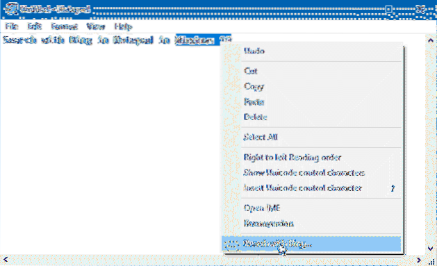 Căutați cu funcționalitatea Bing în Notepad în Windows 10
