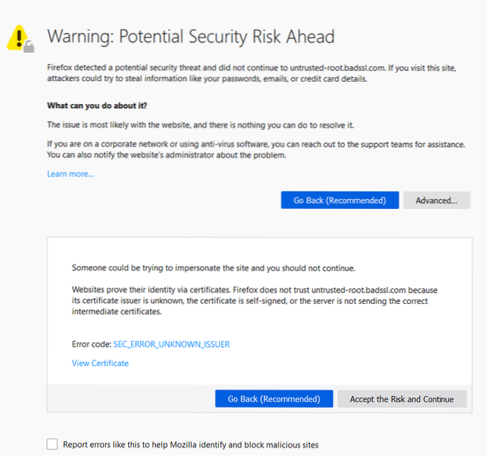 SEC_ERROR_UNKNOWN_ISSUER problem in Mozilla Firefox fix