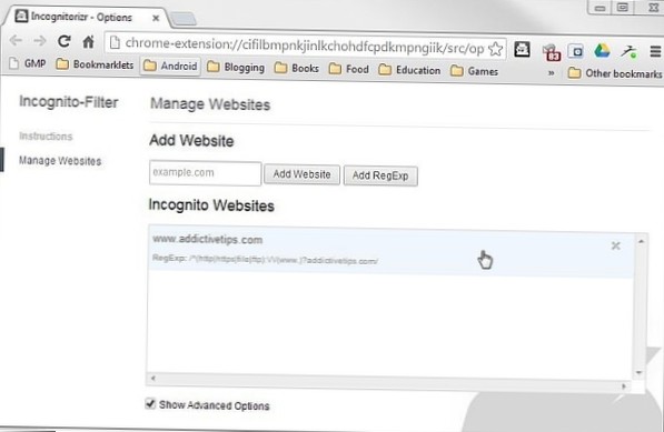 Configure o Chrome para abrir automaticamente sites específicos no modo de navegação anônima