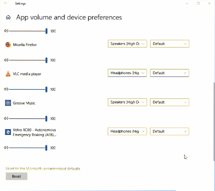 Definir dispositivos de saída de áudio diferentes para programas diferentes no Windows 10