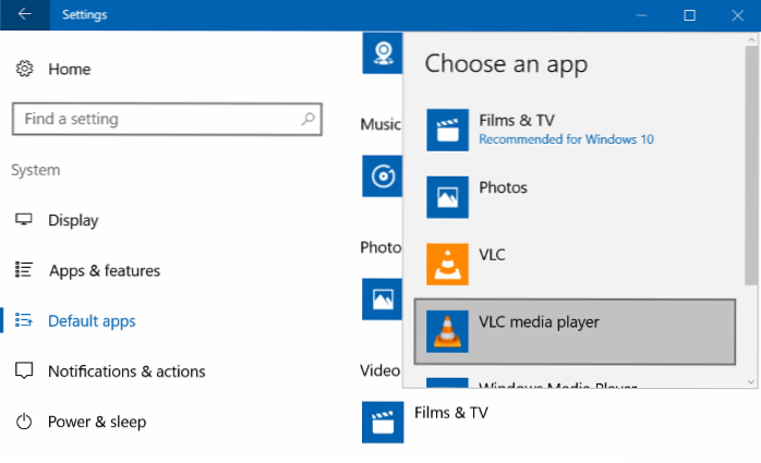 Set VLC As The Default Video Player In Windows 10