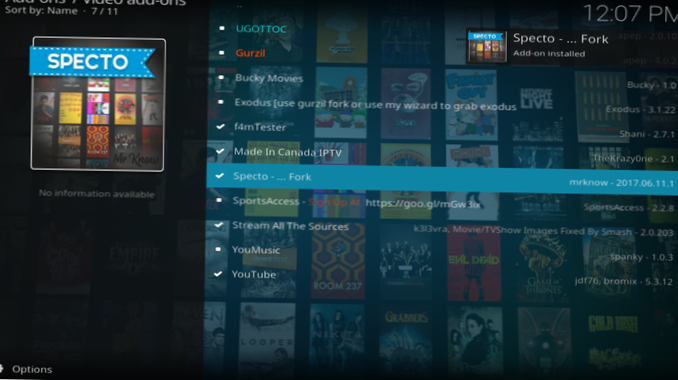 Specto Kodi Add-on - Installieren und Verwenden von Specto