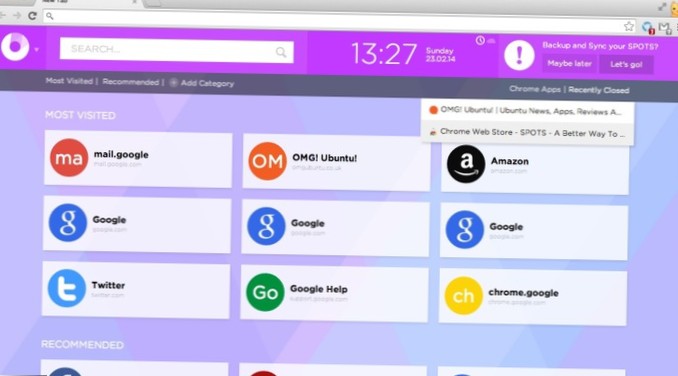 SPOTS Is A Chrome New Tab Page