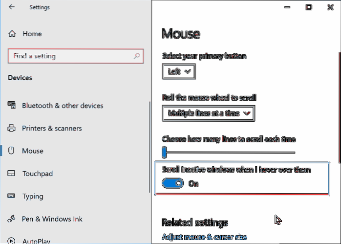 Pași pentru a dezactiva derularea inactivă a ferestrei în Windows 10