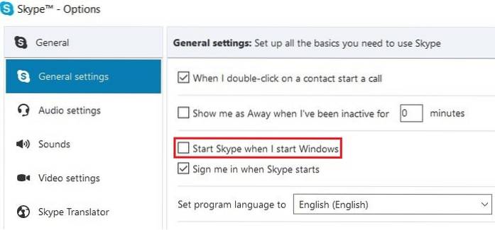 Zastavte automatické spuštění aplikace Skype při spuštění systému Windows 10