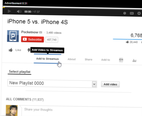 Streamus er en YouTube-musikafspiller til Chrome med hurtig oprettelse af playlister