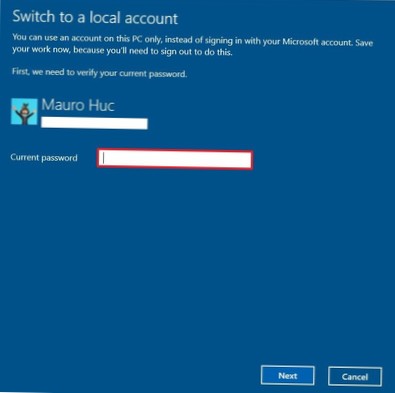 Passa da un account Microsoft a un account locale in Windows 10