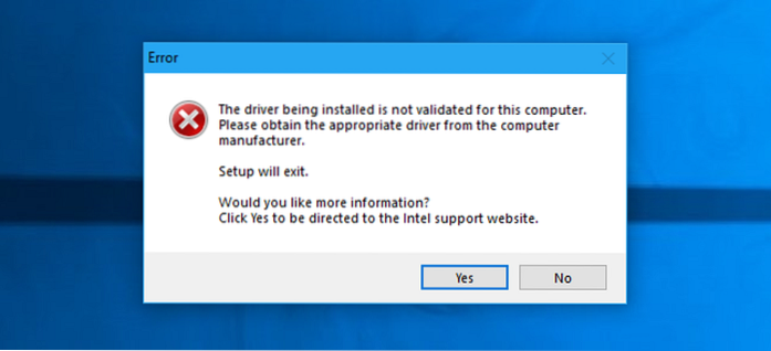 Den driver, der installeres, er ikke valideret til denne computer