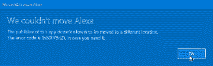 The Publisher Of This App Doesn't Allow It To Be Moved To A Different Location