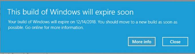 This Build Of Windows Will Expire Soon