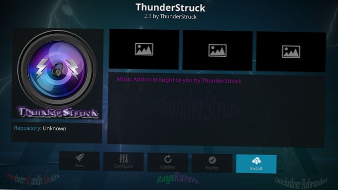 ThunderStruck Kodi-tilføjelse Sådan installeres ThunderStruck og hurtig brugsvejledning