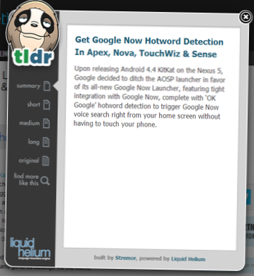 For længe, ​​læste ikke udvidelse til Chrome opsummerer lange artikler