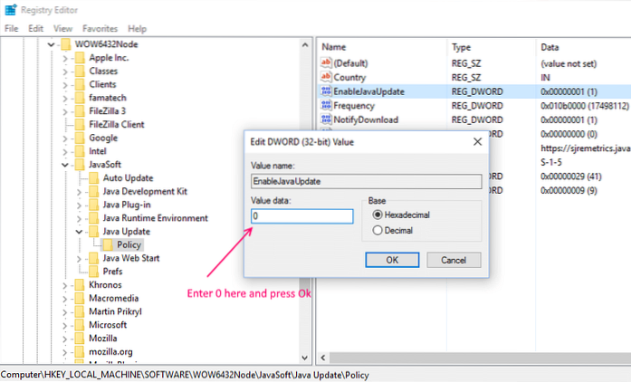Desative a notificação de atualização irritante do Java no Windows 10