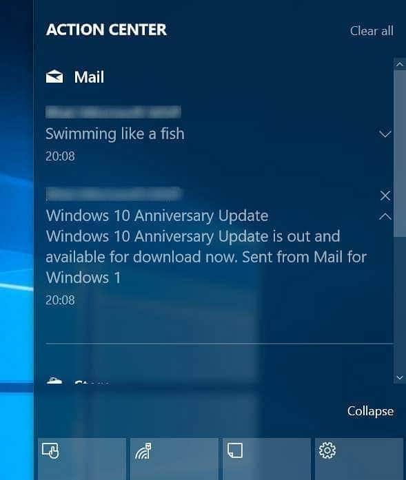 Ativar / desativar notificações de e-mail no Windows 10 Action Center