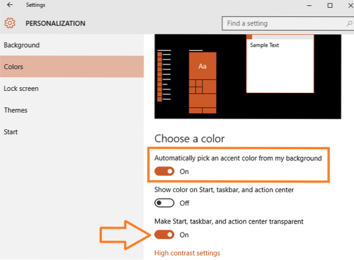 Activați / dezactivați transparența în meniul Start, bara de activități a Windows 10