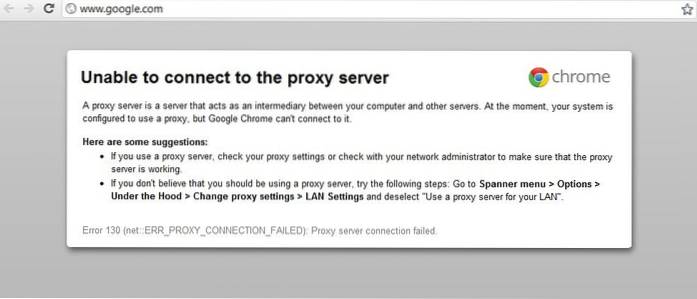 Unable To Connect To The Proxy Server - Error code 130