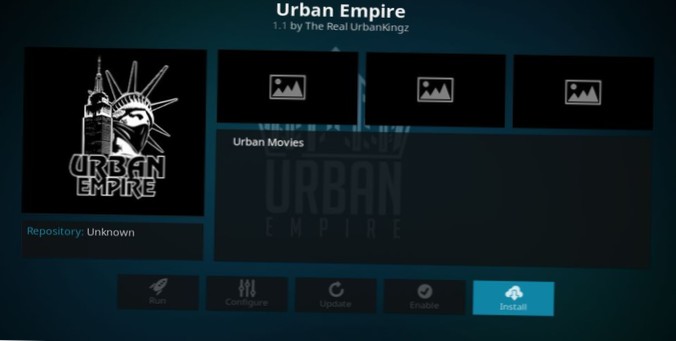 Module complémentaire Urban Empire Kodi - Comment l'installer et l'utiliser