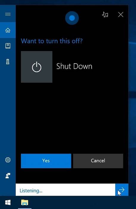 Use Cortana para apagar, reiniciar, cerrar sesión