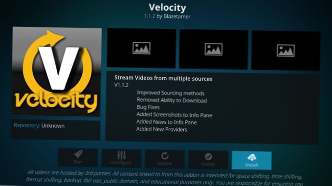 Velocity Add-on voor Kodi Films en tv-programma's streamen