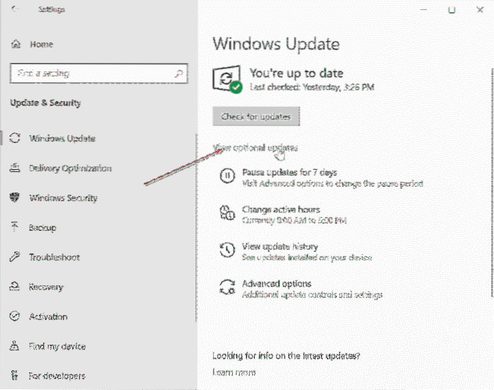 View Optional Updates Link Is Missing In Windows 10