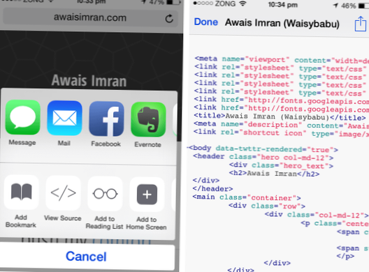 Zobrazte zdroj jakékoli webové stránky v Safari s tímto rozšířením iOS 8