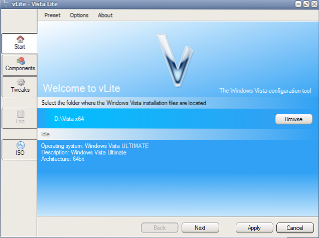 vLite é uma ferramenta de configuração do Windows Vista que cria o Vista Lite