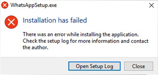 Installationsprogrammet för WhatsApp-fel misslyckades. Det uppstod ett fel vid installation av programmet