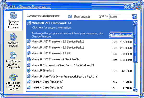 Waarom zijn er meerdere versies van Microsoft .NET Framework in Programma's toevoegen of verwijderen?