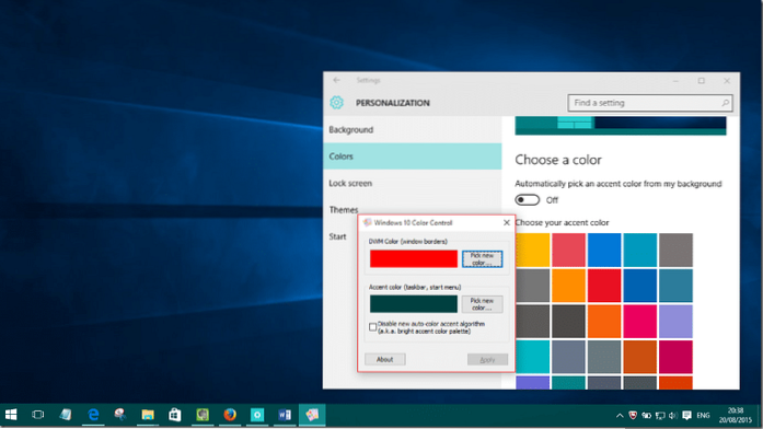 Windows 10 Color Control Nastaví vlastní barvy pro hlavní panel