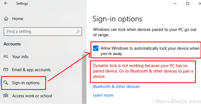Windows 10 Dynamic Lock fungerer ikke eller mangler