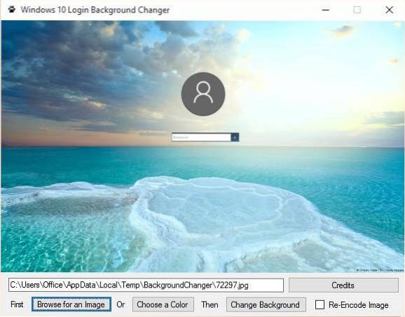 Strumento di modifica dello sfondo di accesso a Windows 10