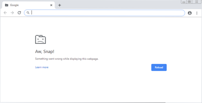 Pracovní řešení pro opravu chyby Aw Snap v prohlížeči Chrome