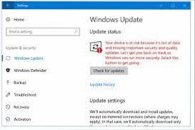 Your Device Is At Risk Because It's Out Of Date Message In Windows 10