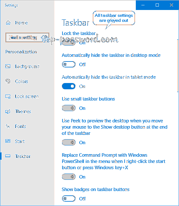 2 modi per disabilitare tutte le impostazioni della barra delle applicazioni di Windows 10